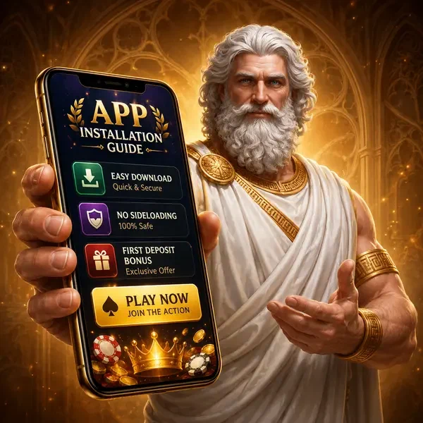 Jugador descargando la app Savaspin con interfaz de smartphone dorado brillante