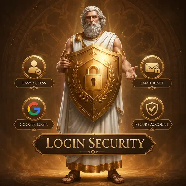 Patriarca noble sosteniendo escudo dorado en el portal de seguridad de inicio de sesión para acceso seguro