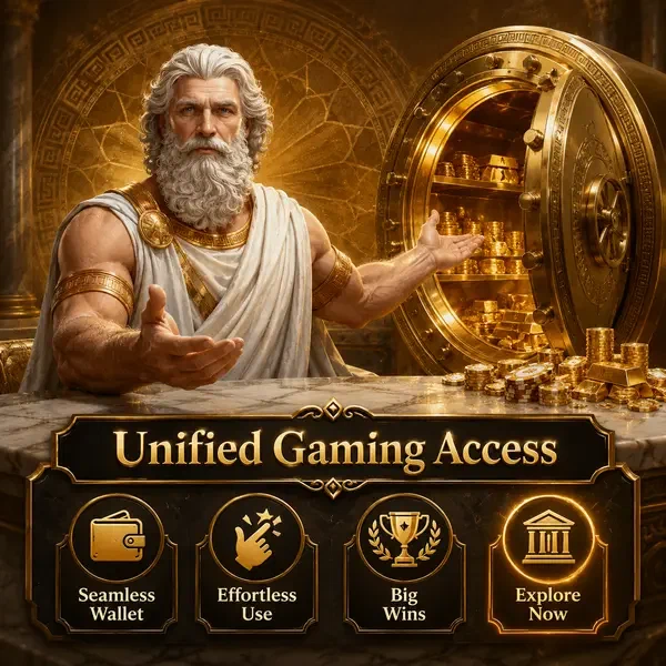Patriarca antiguo gesticula hacia bóveda de juego unificada en Savaspin Casino