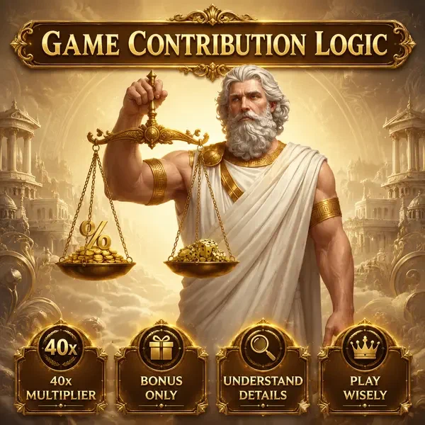 El Patriarca equilibrando balanza dorada representando requisitos de apuesta en Requisitos de Apuesta y Lógica de Contribución de Juegos